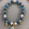 The natural blue sugar heart agate ruyi fortune bag pendant beads and agate bracelet of the same style as the temple bring you continuous good luck Specification image